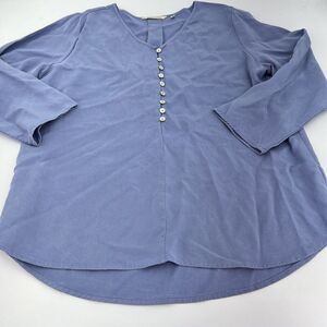 Soft Surroundings size L Petite blouse roll tab sleeves periwinkle